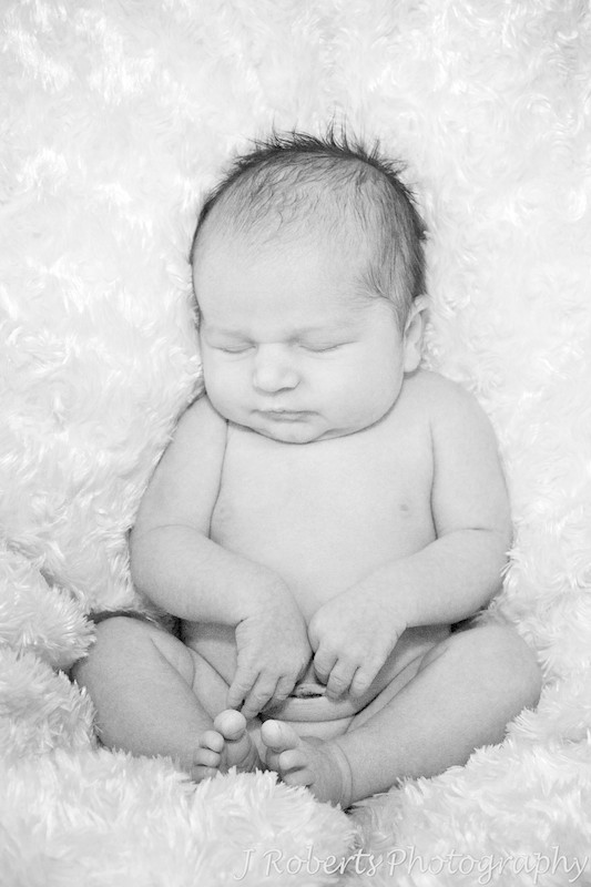 Sleeping newborn baby in basket - newborn portrait photography sydney